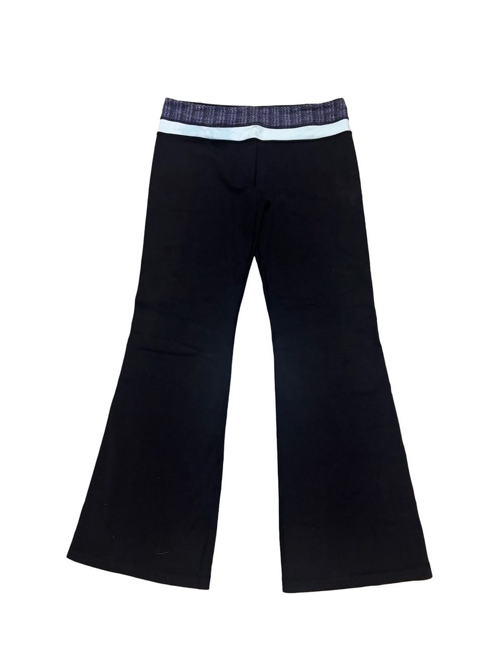 lululemon athletic Black Flare Y2K Sporty Leggings Purple Waistband Size 10